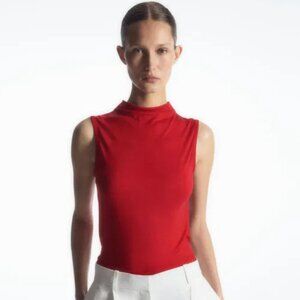 NWT COS High-Neck Sleeveless Tank Cowl Neck Top in Crimson Red, Size S!
